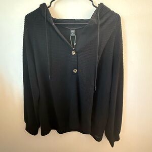 NWT Emery Rose Black Hooded Lightweight Sweater, Size Medium